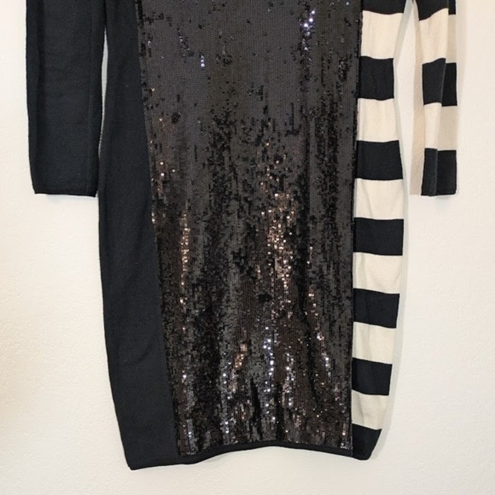 Anna Molinari Sequin Stripe Dress Italy S Whimsigoth Witchy Glam Black White - Picture 5 of 9